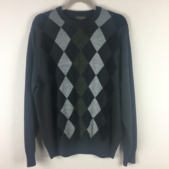 Gray Green Crewneck Sweater Argyle Plaid - Picture 4 of 6